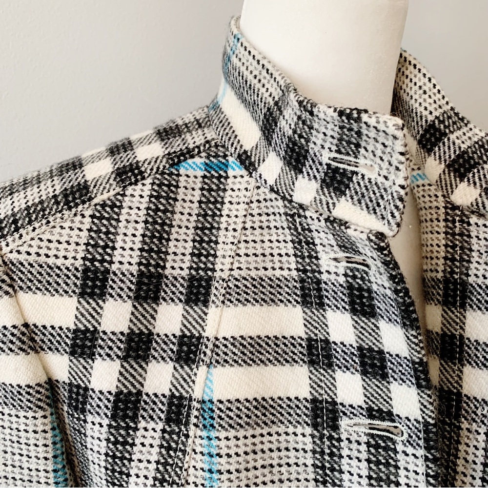 Burberry Tailored Plaid Women's Jacket - Cream & Black with Teal Accents - Picture 6 of 16